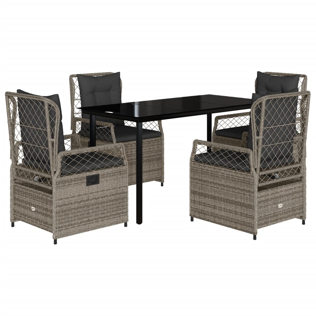 5 részes szürke polyrattan kerti étkezőgarnitúra párnával