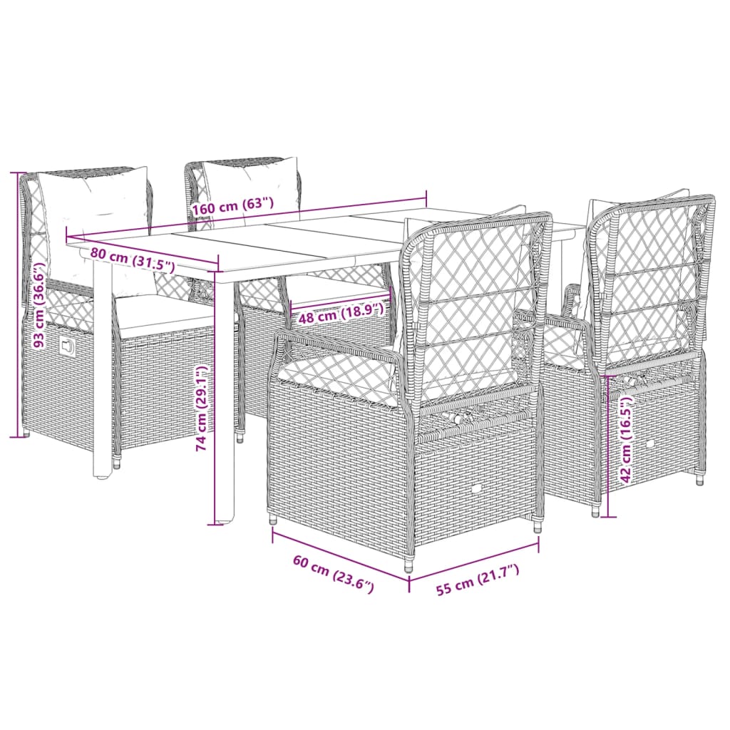 5 részes bézs polyrattan kerti étkezőgarnitúra párnákkal