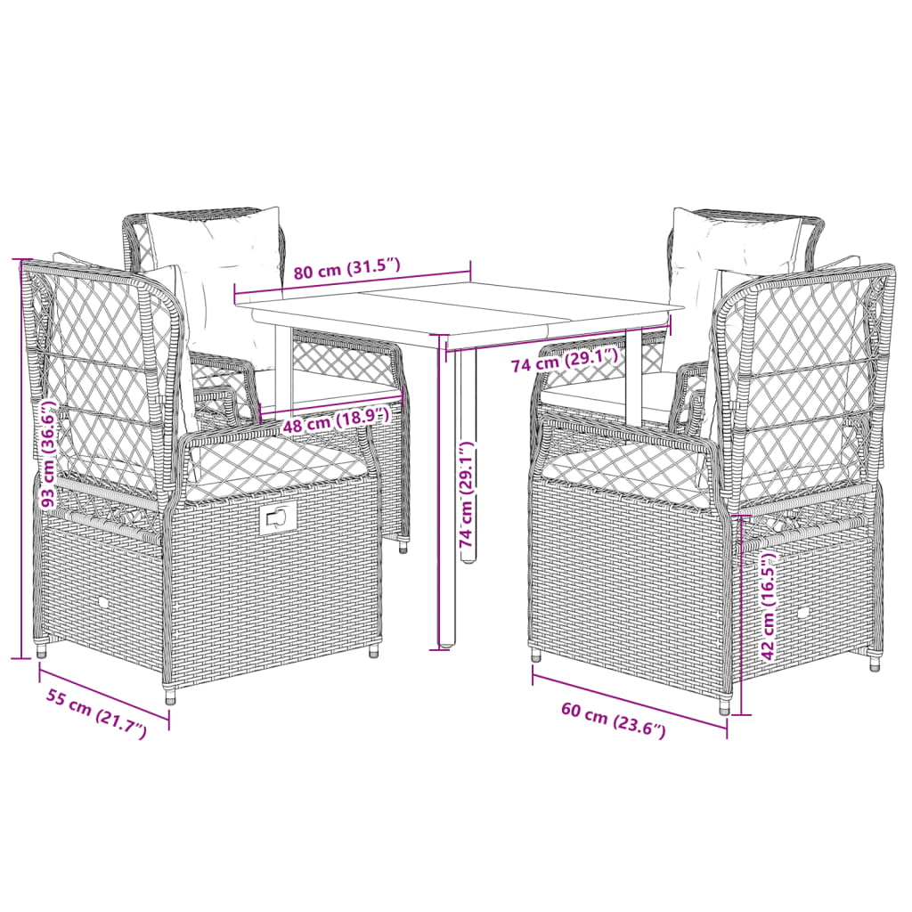 5részes világosszürke polyrattan kerti étkezőgarnitúra párnával