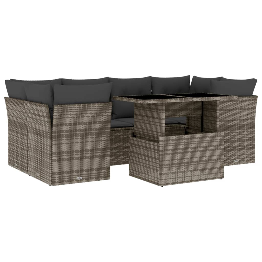 7 részes szürke polyrattan kerti ülőgarnitúra párnákkal