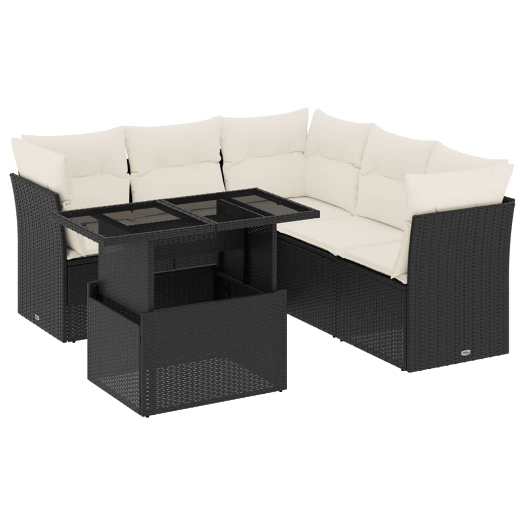 6 részes fekete polyrattan kerti ülőgarnitúra párnákkal