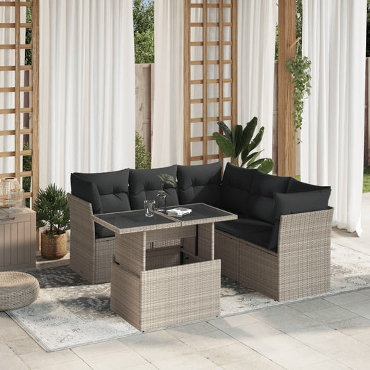6 részes világosszürke polyrattan kerti ülőgarnitúra párnákkal