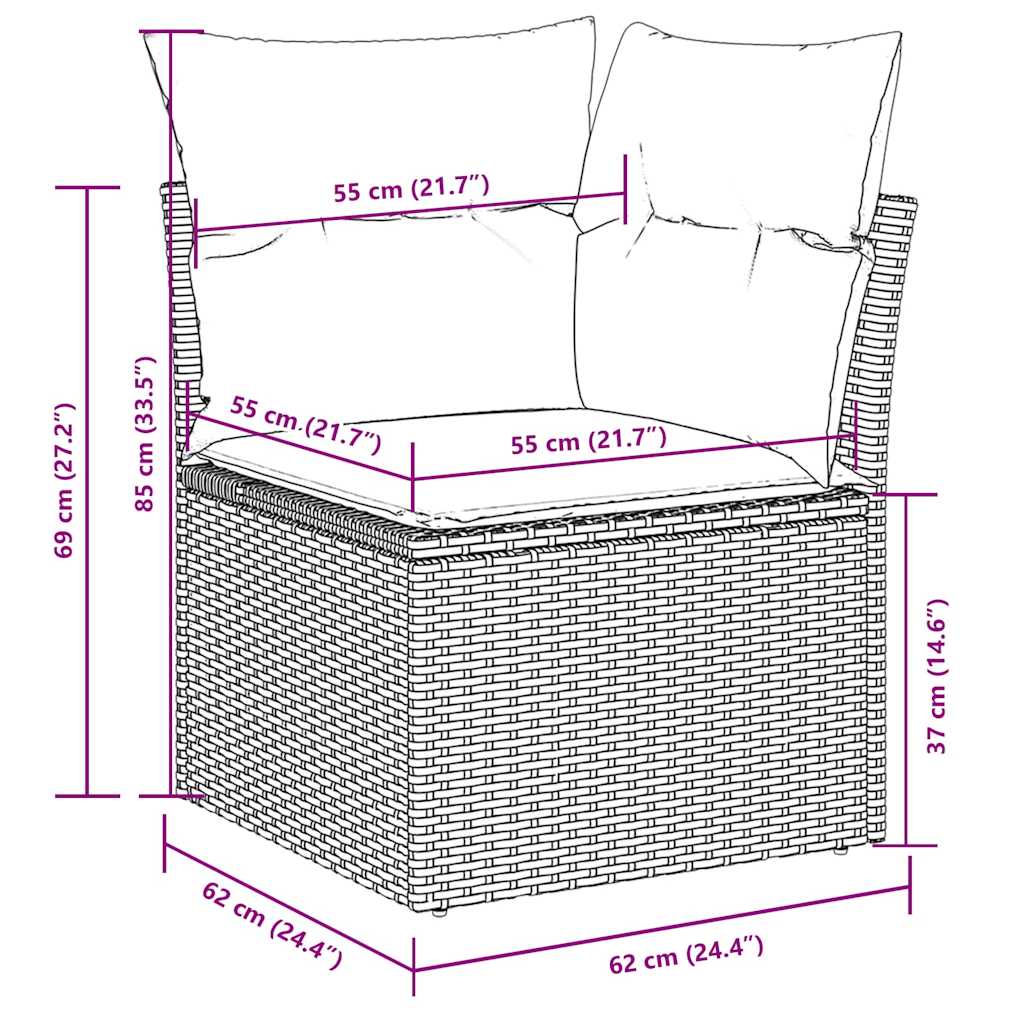 7 részes fekete polyrattan kerti ülőgarnitúra párnával