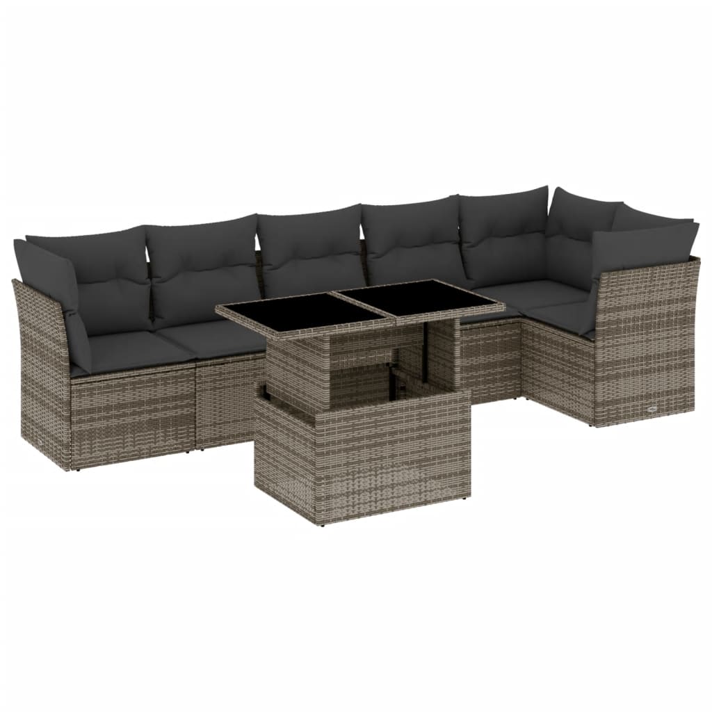 7 részes szürke polyrattan kerti ülőgarnitúra párnákkal