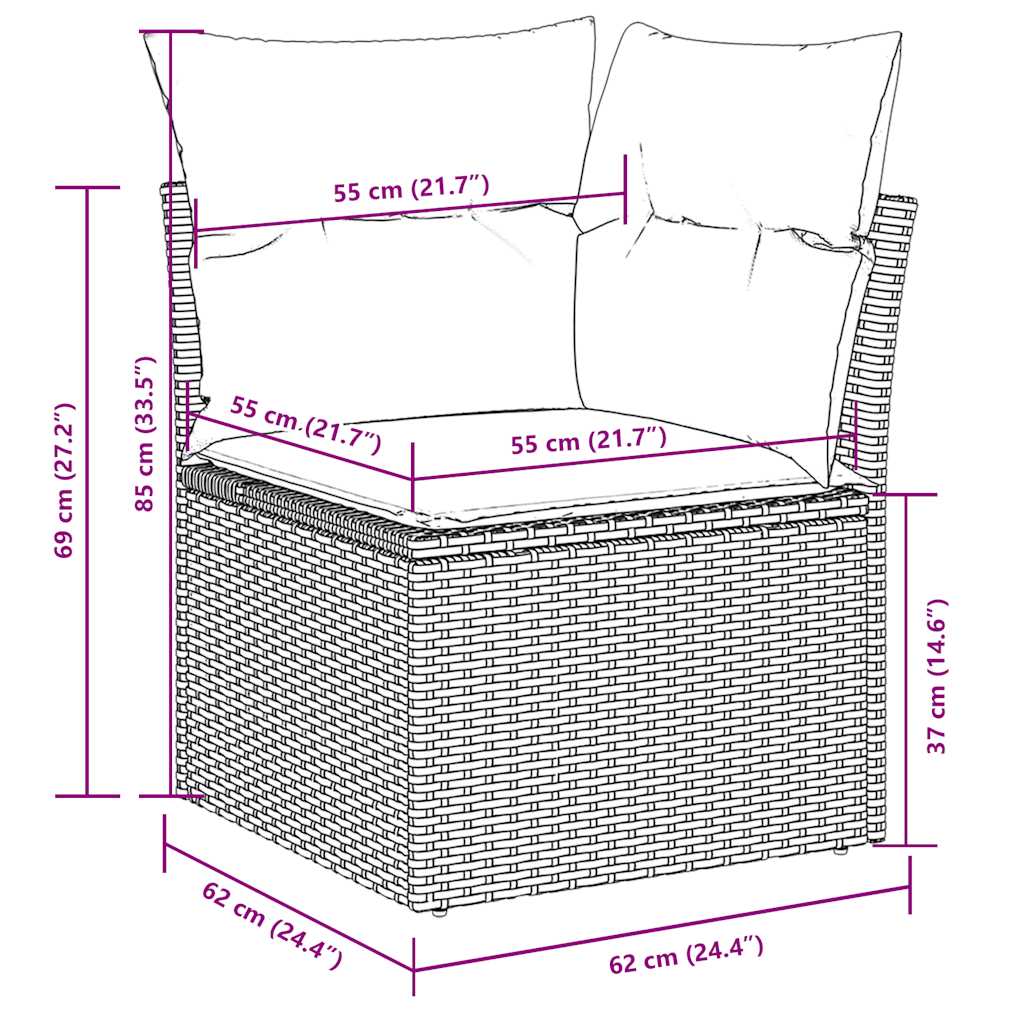 7 részes fekete polyrattan kerti ülőgarnitúra párnával