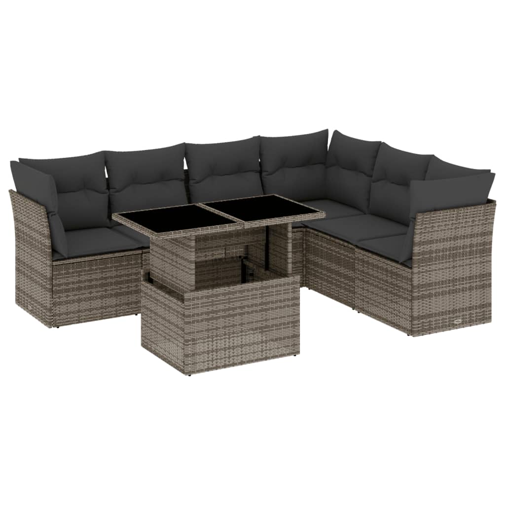 7 részes szürke polyrattan kerti ülőgarnitúra párnákkal