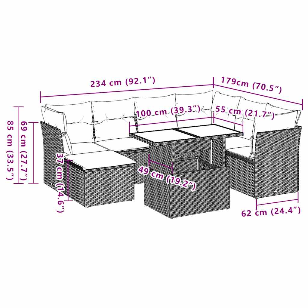 8 db szürke polyrattan kerti kanapégarnitúra párnákkal