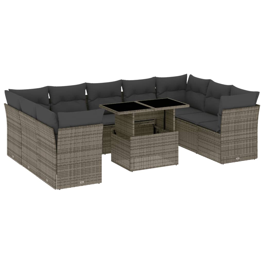 10 részes szürke polyrattan kerti ülőgarnitúra párnákkal
