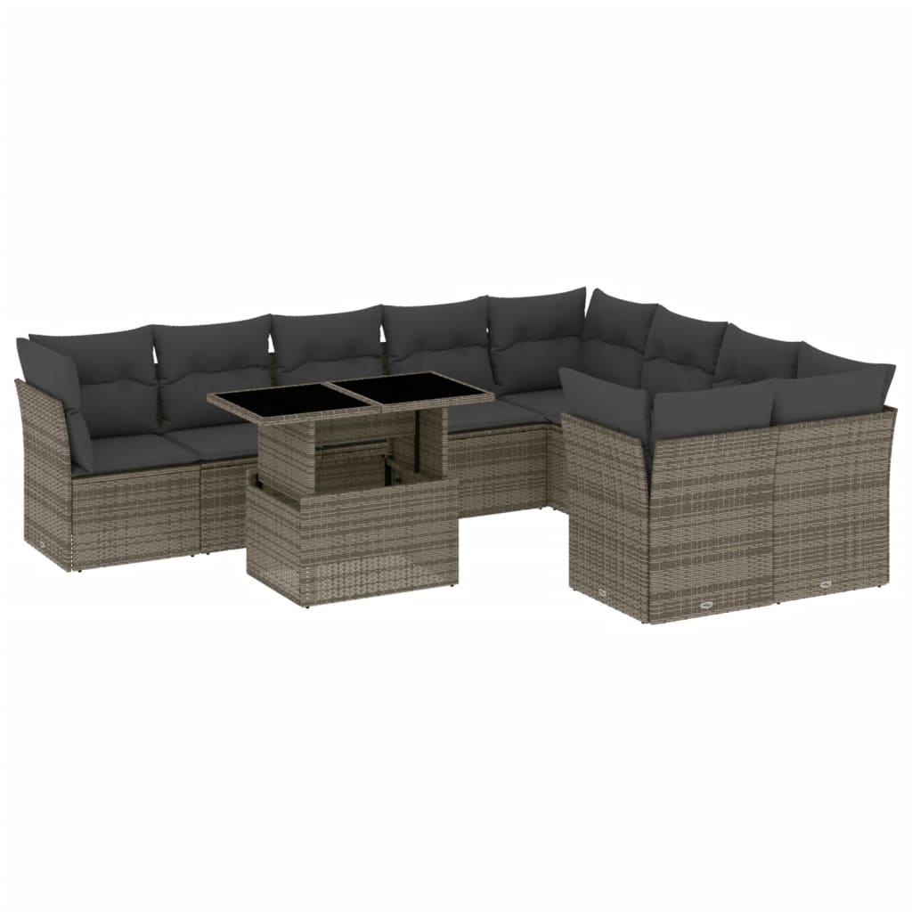 10 részes szürke polyrattan kerti ülőgarnitúra párnákkal