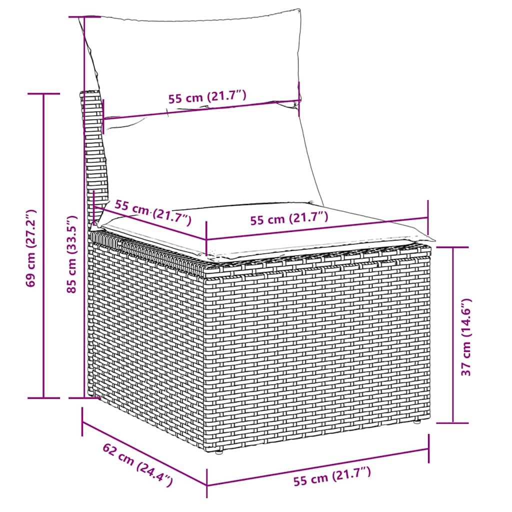 11 részes fekete polyrattan kerti ülőgarnitúra párnákkal