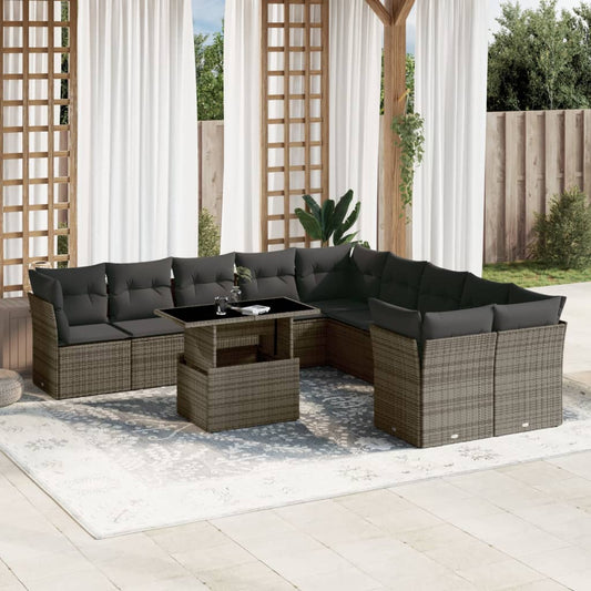 11 részes szürke polyrattan kerti ülőgarnitúra párnákkal