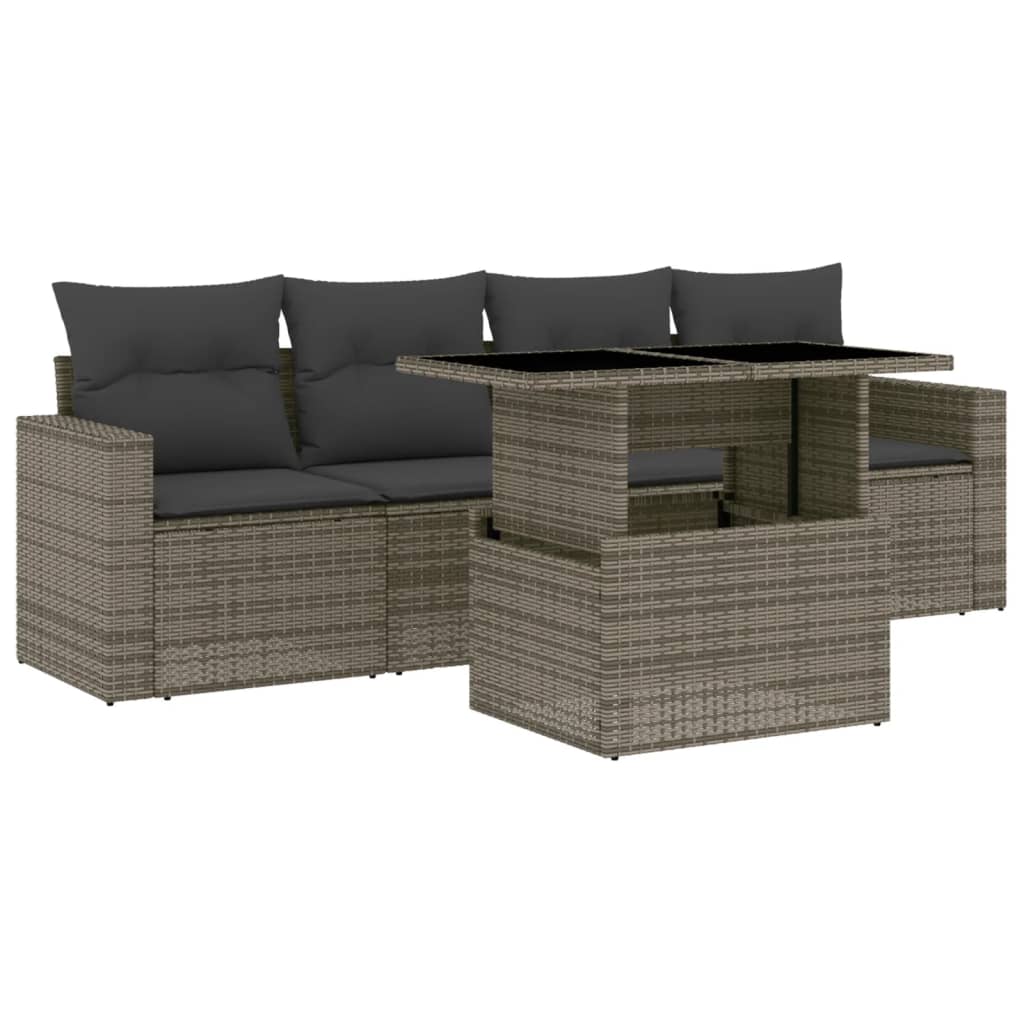 5 részes szürke polyrattan kerti ülőgarnitúra párnákkal