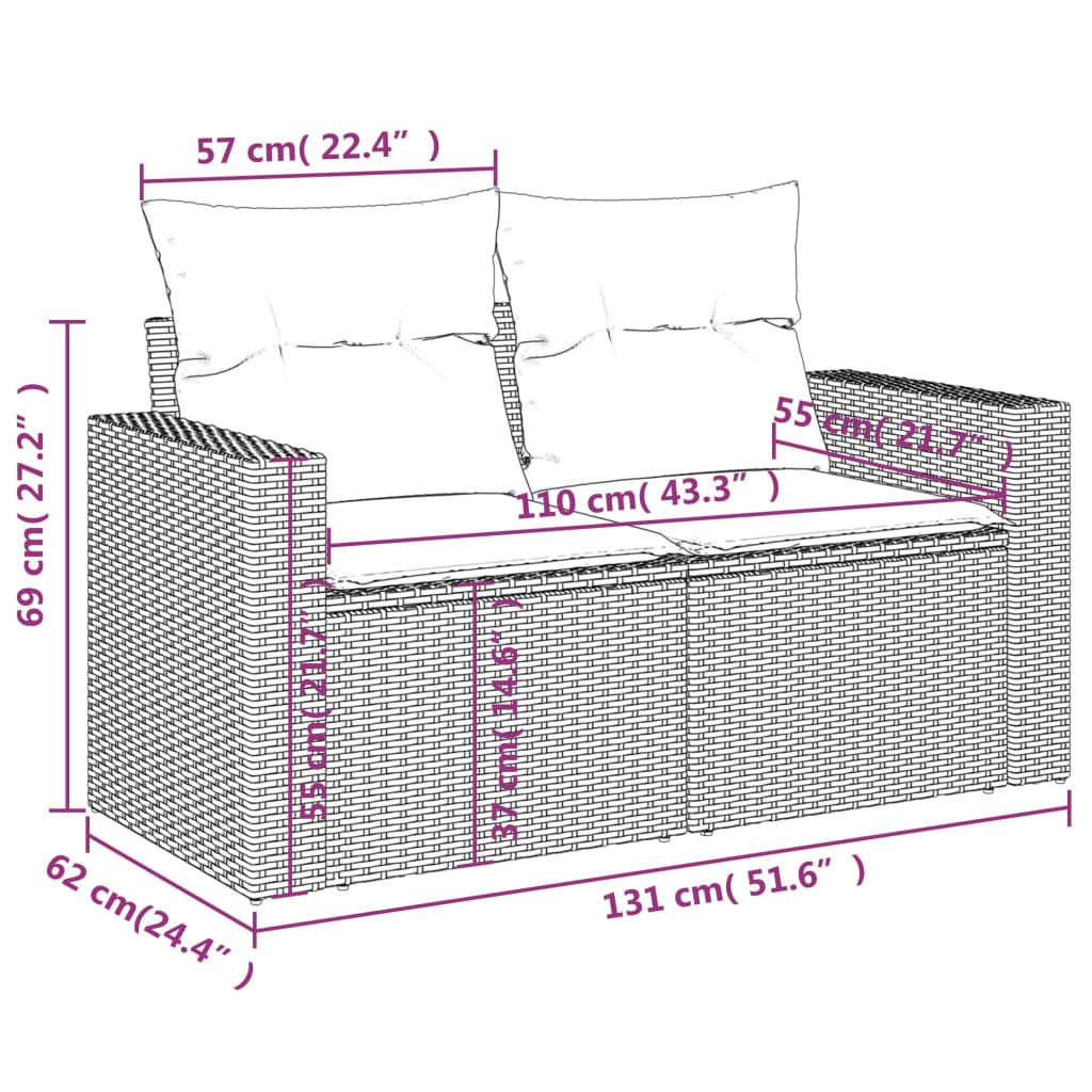 5 részes szürke polyrattan kerti ülőgarnitúra párnákkal