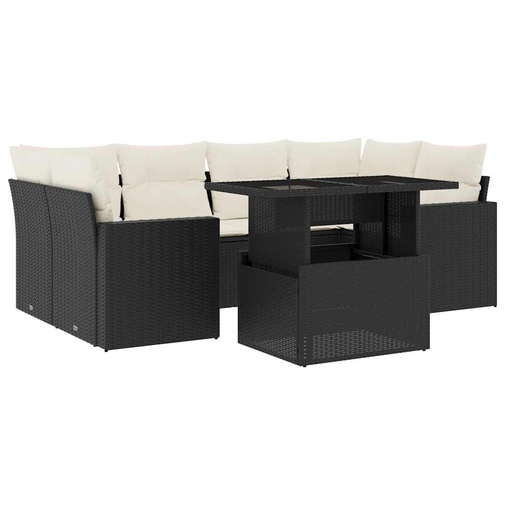 7 részes fekete polyrattan kerti ülőgarnitúra párnával