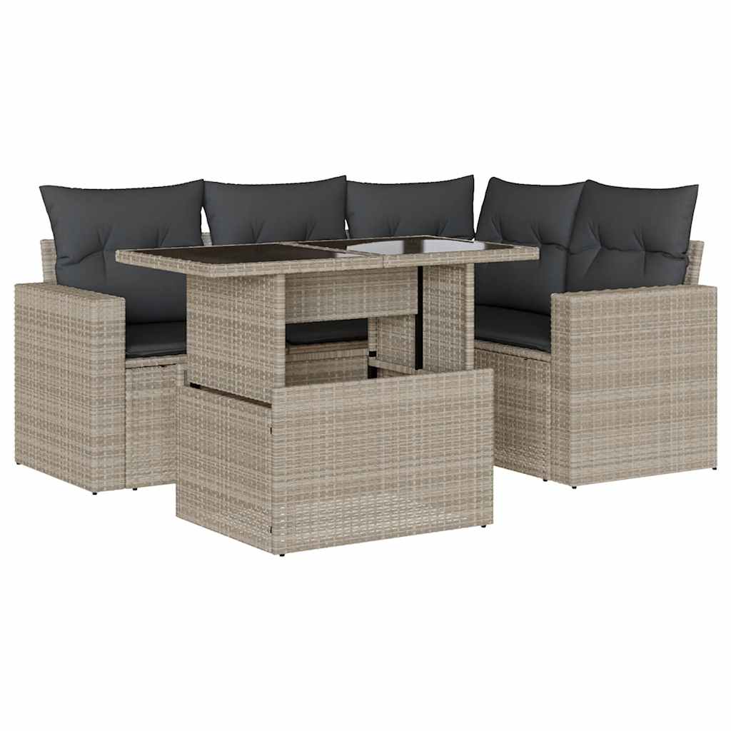 5 részes világosszürke polyrattan kerti ülőgarnitúra párnákkal