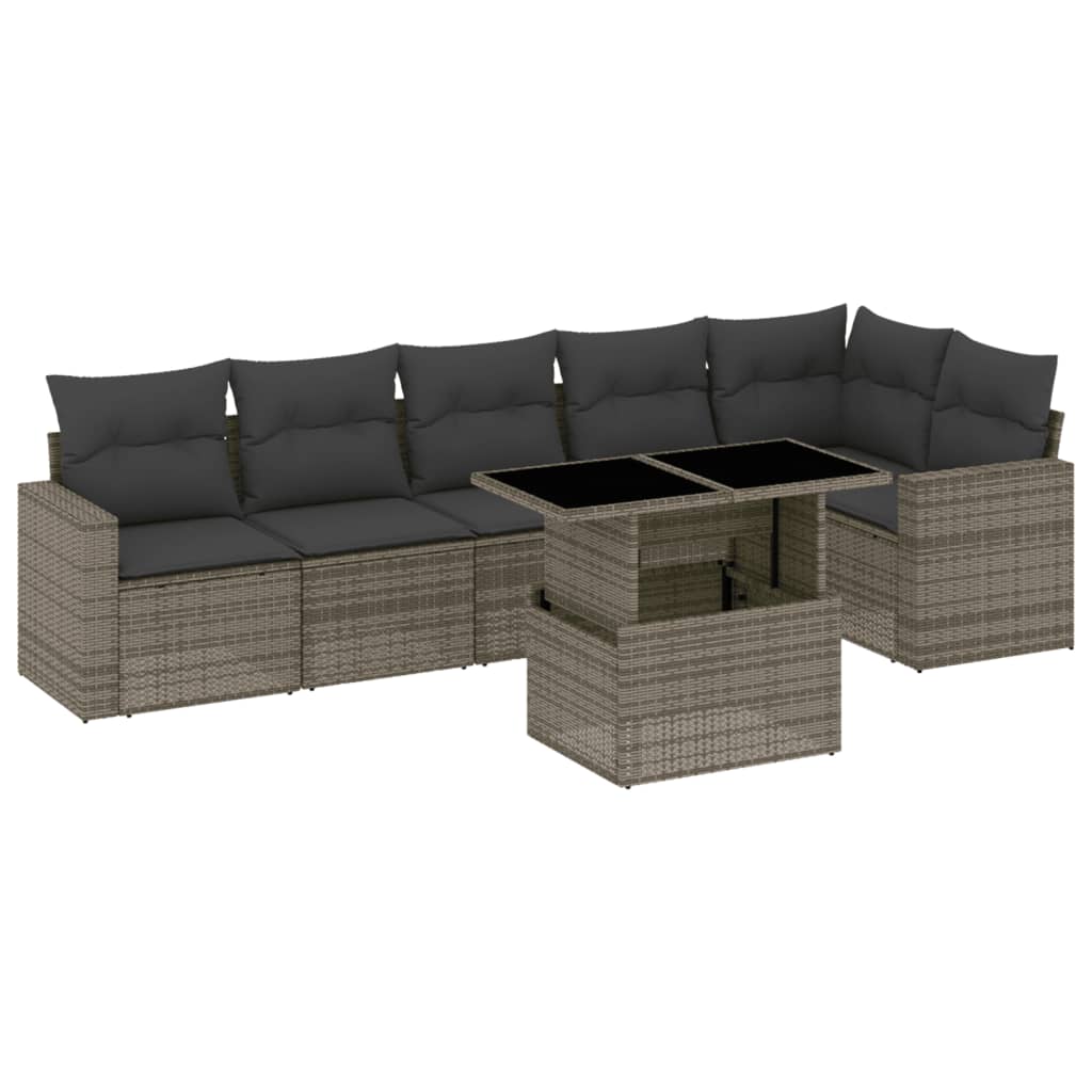 7 részes szürke polyrattan kerti ülőgarnitúra párnákkal