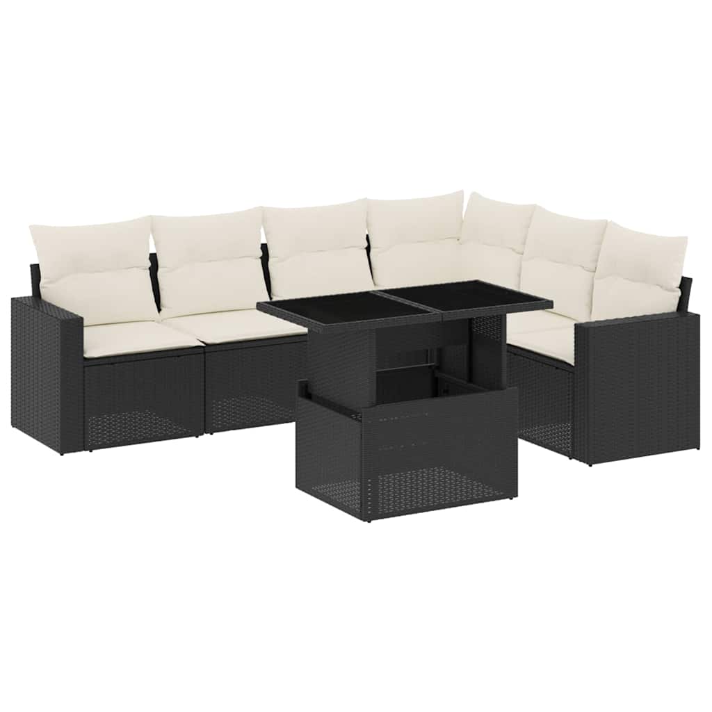 7 részes fekete polyrattan kerti ülőgarnitúra párnával