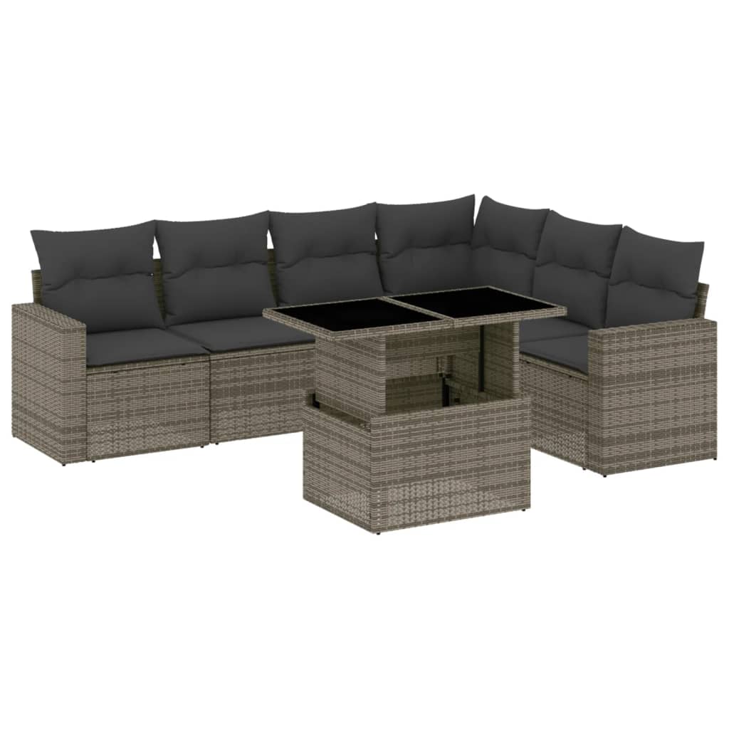 7 részes szürke polyrattan kerti ülőgarnitúra párnákkal