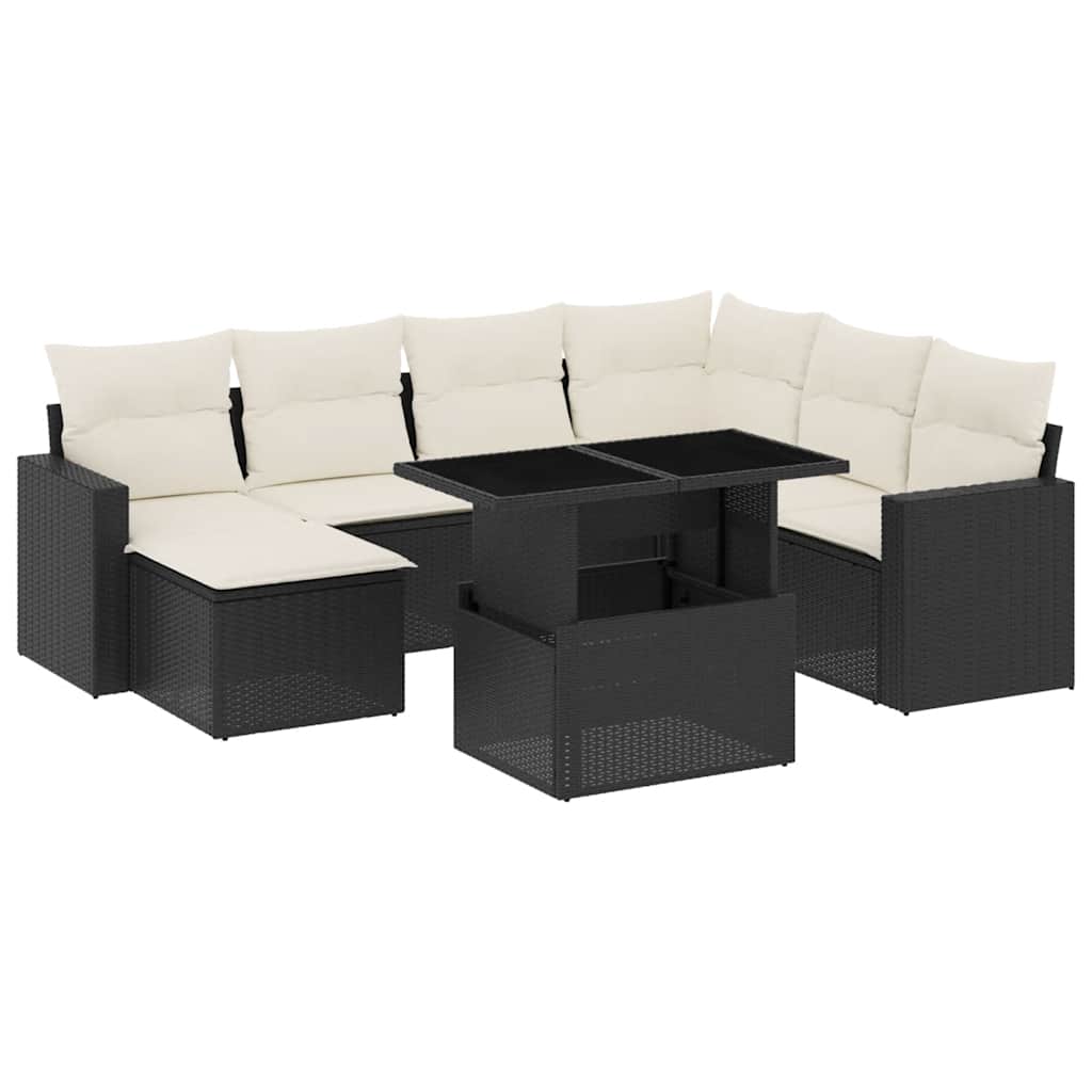 8 részes fekete polyrattan kerti ülőgarnitúra párnákkal