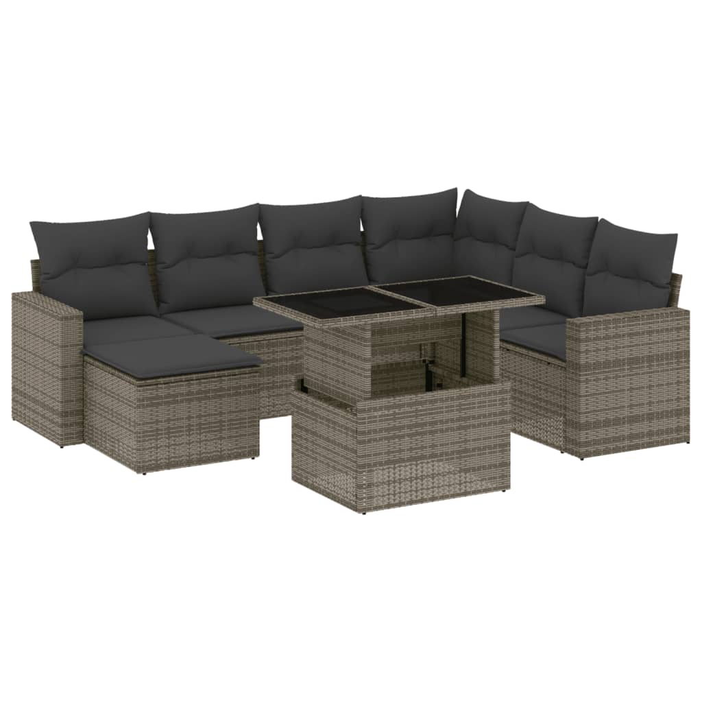 8 részes szürke polyrattan kerti ülőgarnitúra párnákkal