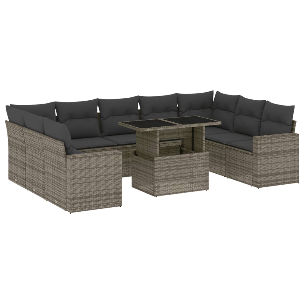 10 részes szürke polyrattan kerti ülőgarnitúra párnákkal