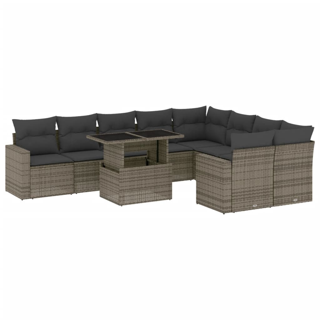 10 részes szürke polyrattan kerti ülőgarnitúra párnákkal