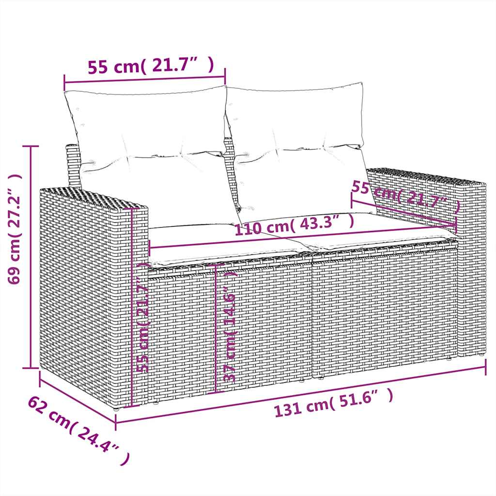 11 részes világosszürke polyrattan kerti ülőgarnitúra párnákkal