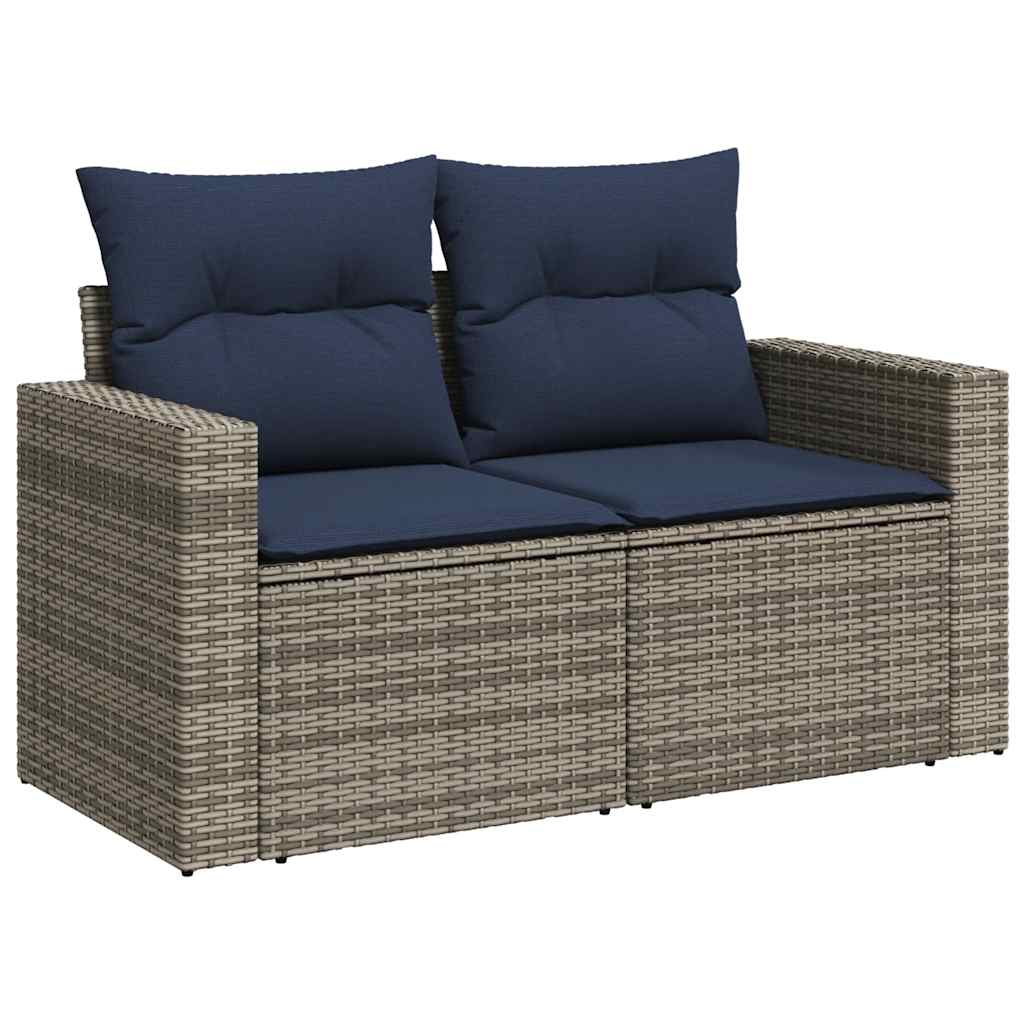 11 db szürke polyrattan kerti kanapégarnitúra párnákkal