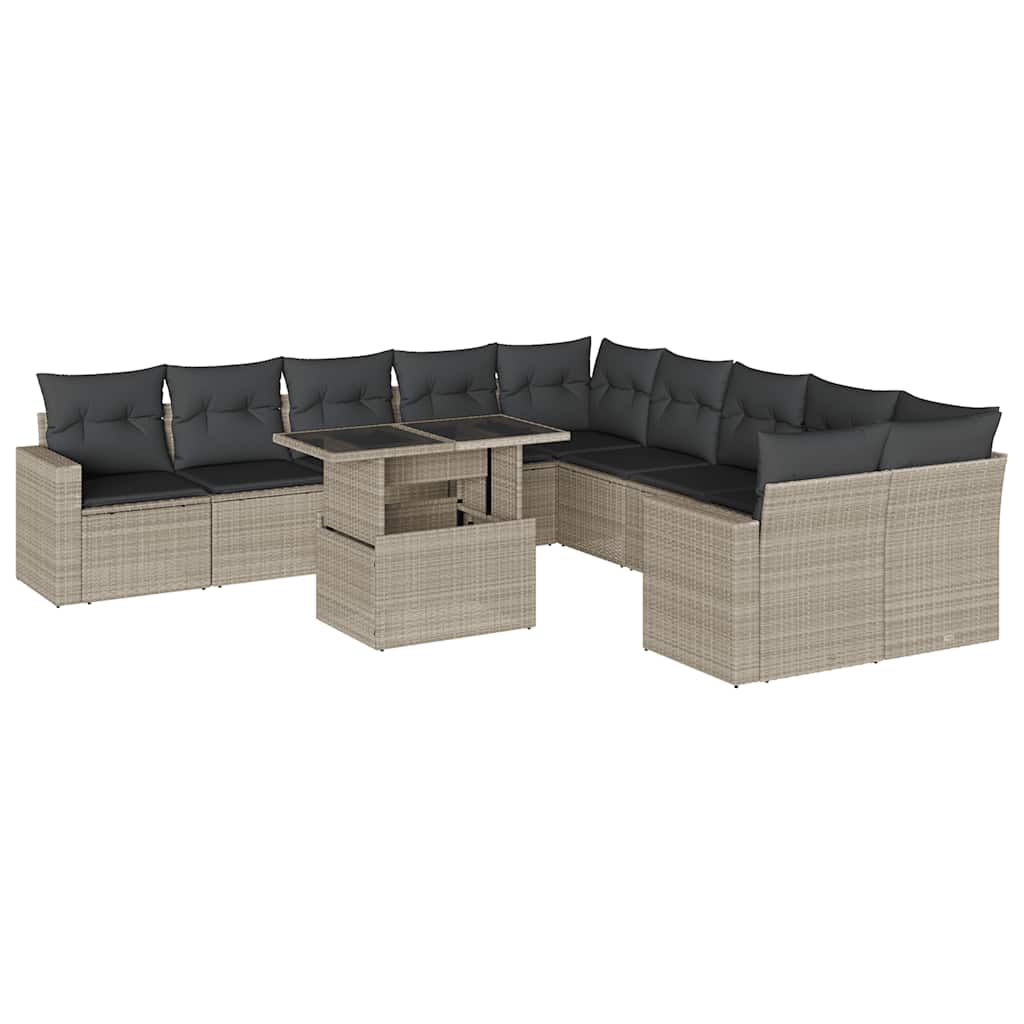 11 részes világosszürke polyrattan kerti ülőgarnitúra párnákkal
