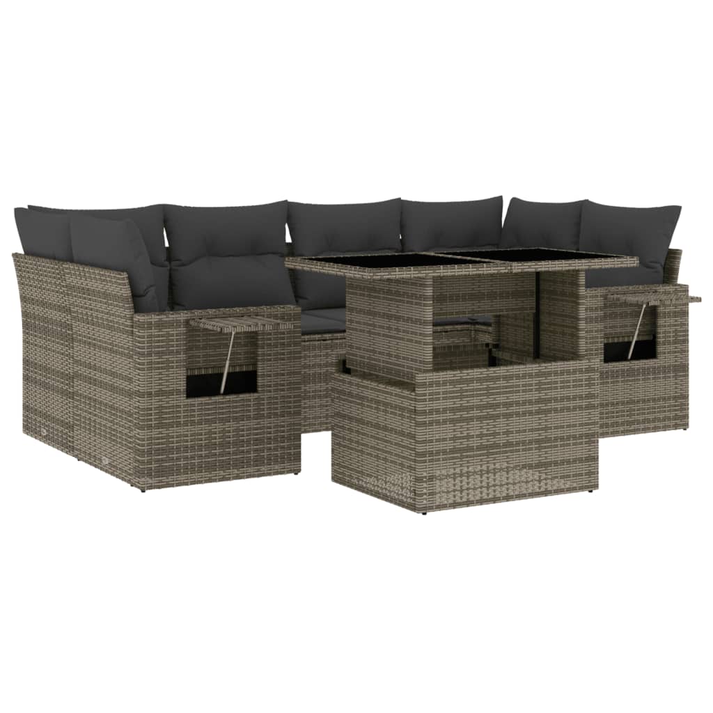 7 részes szürke polyrattan kerti ülőgarnitúra párnákkal