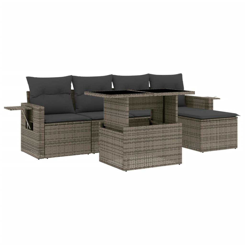 6 részes szürke polyrattan kerti ülőgarnitúra párnákkal