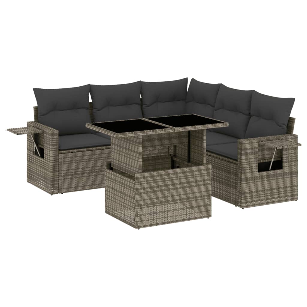 6 részes szürke polyrattan kerti ülőgarnitúra párnákkal