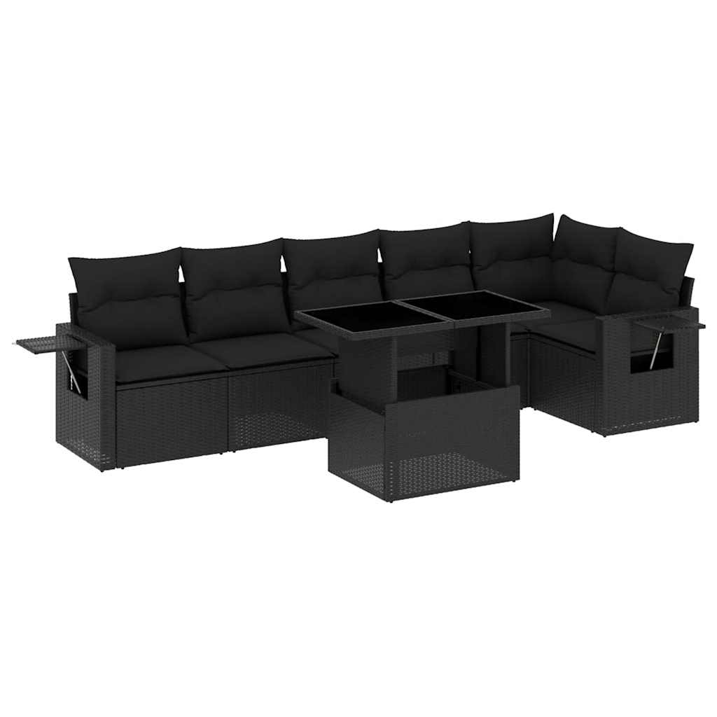 7 részes fekete polyrattan kerti ülőgarnitúra párnával