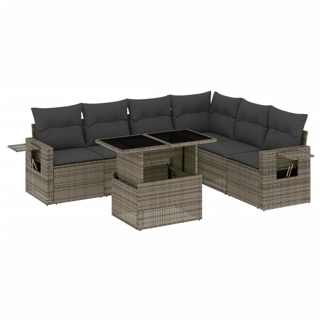 7 részes szürke polyrattan kerti ülőgarnitúra párnákkal