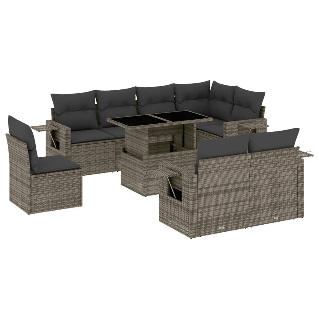 9 részes szürke polyrattan kerti ülőgarnitúra párnákkal