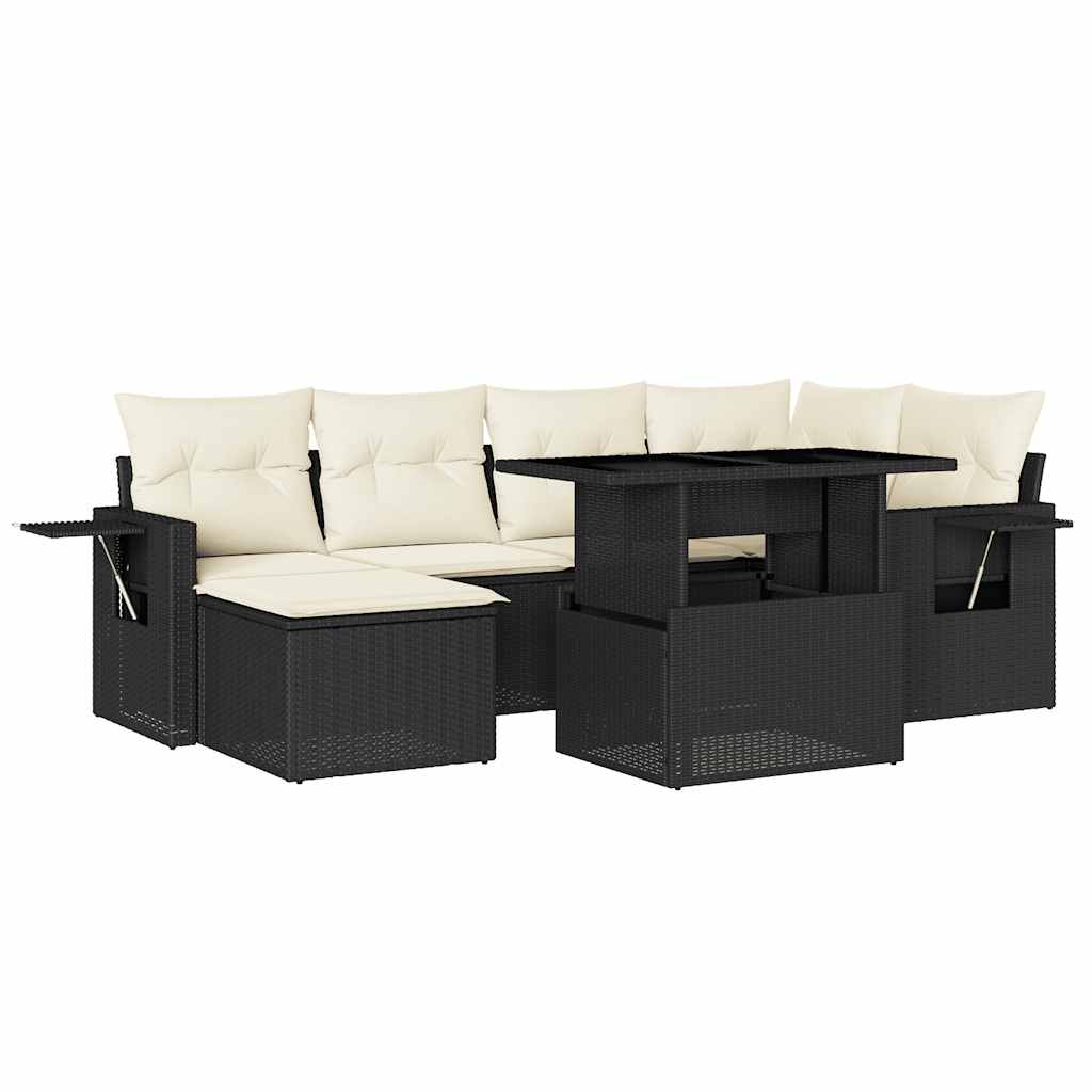 7 részes fekete polyrattan kerti ülőgarnitúra párnával