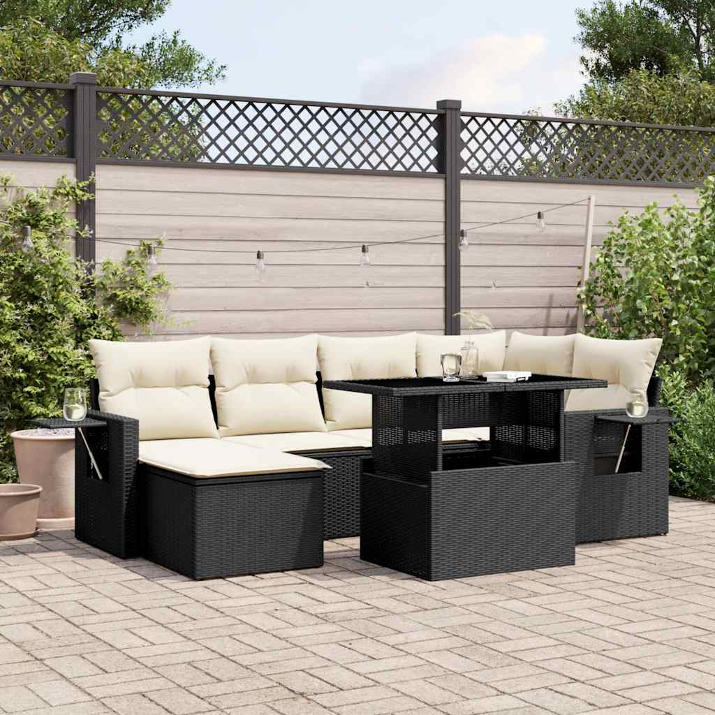 7 részes fekete polyrattan kerti ülőgarnitúra párnával