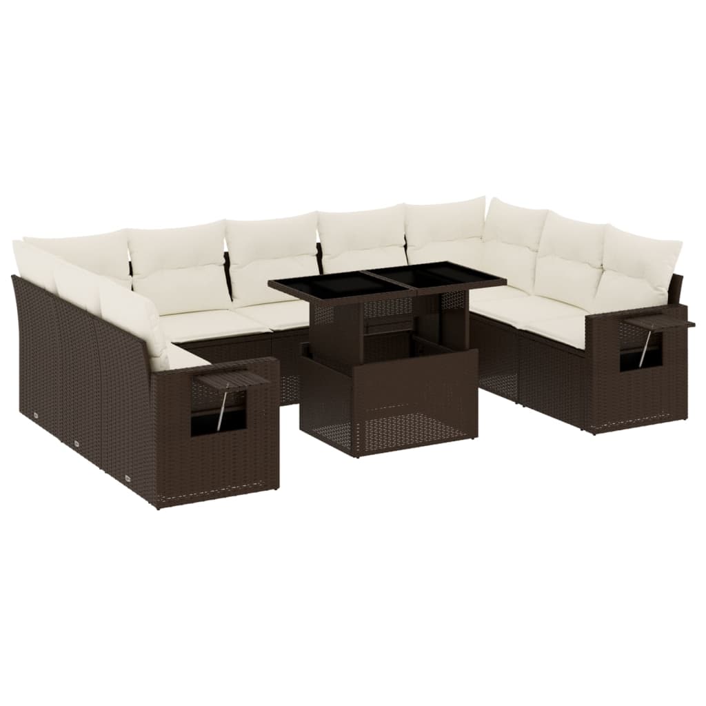 10 részes barna polyrattan kerti ülőgarnitúra párnákkal