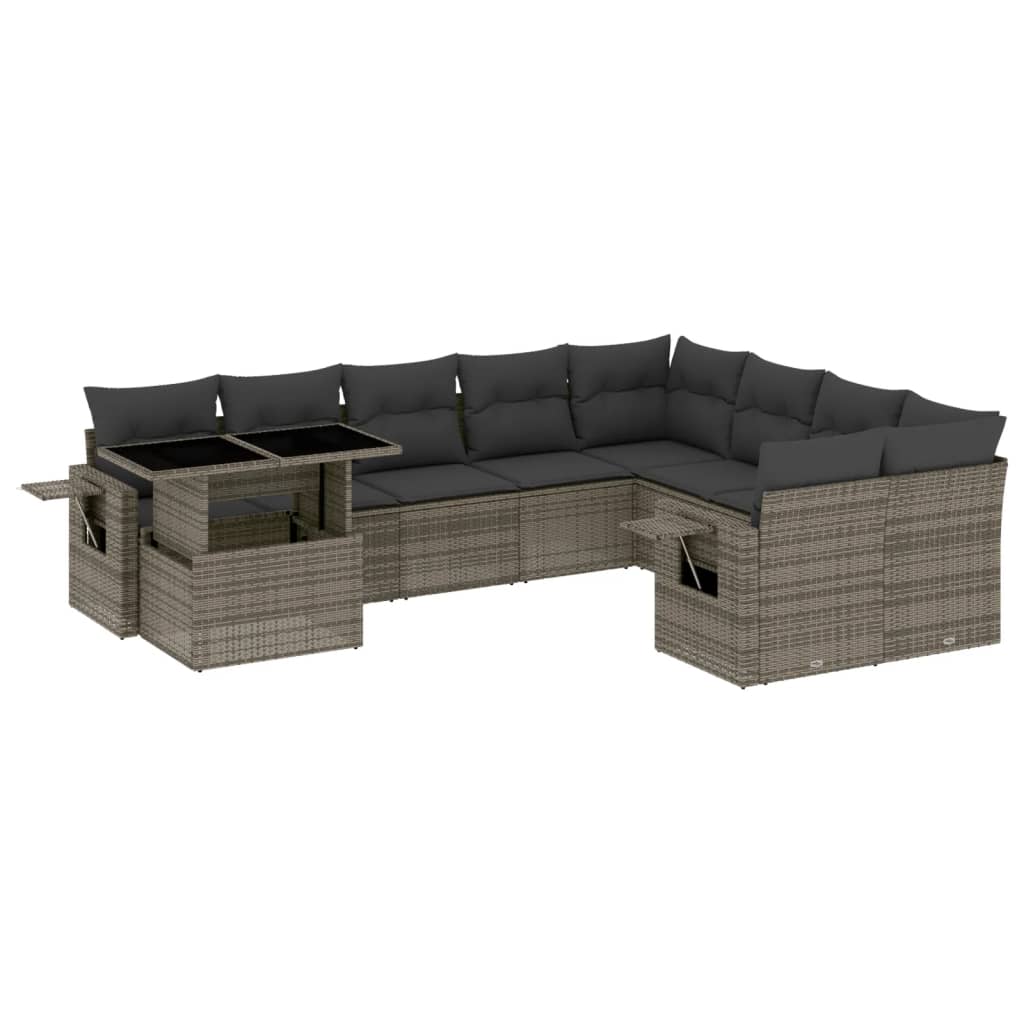 10 részes szürke polyrattan kerti ülőgarnitúra párnákkal