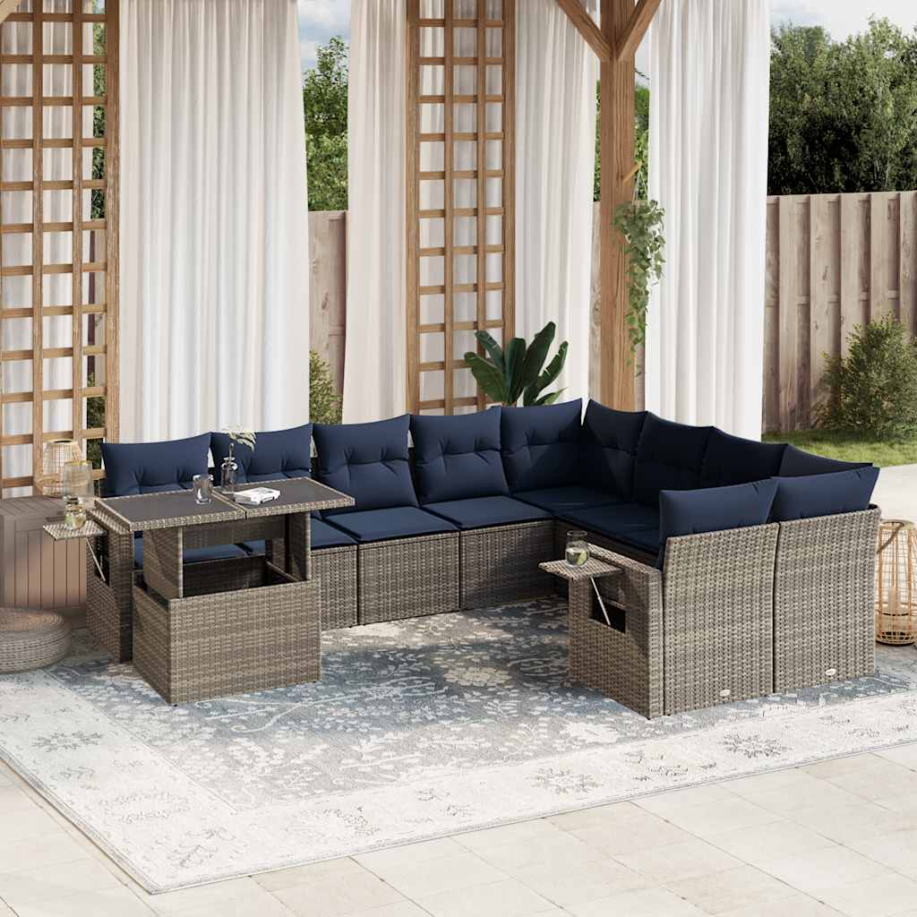 10 db szürke polyrattan kerti kanapégarnitúra párnákkal