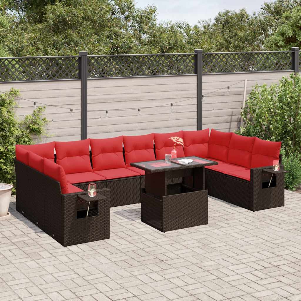 11 db barna polyrattan kerti kanapégarnitúra párnákkal