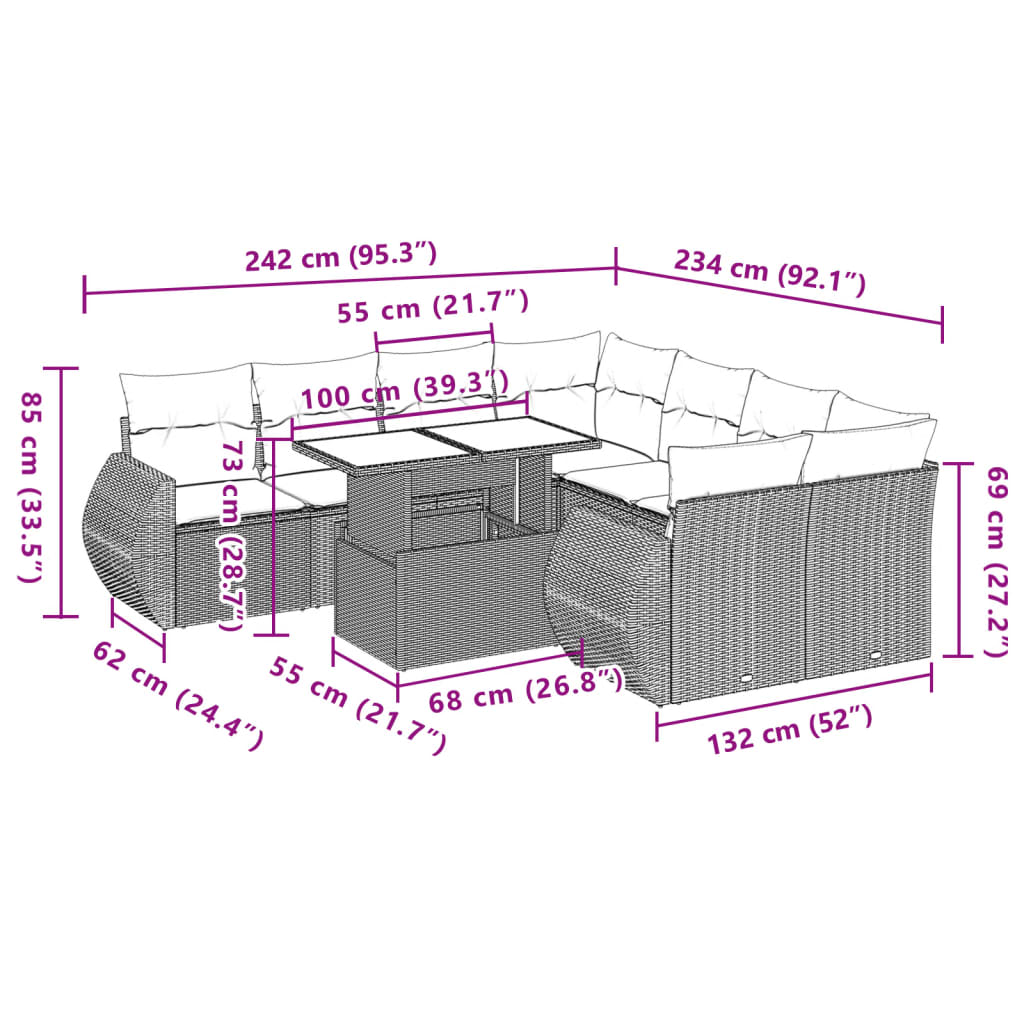 9 részes bézs polyrattan kerti ülőgarnitúra párnákkal