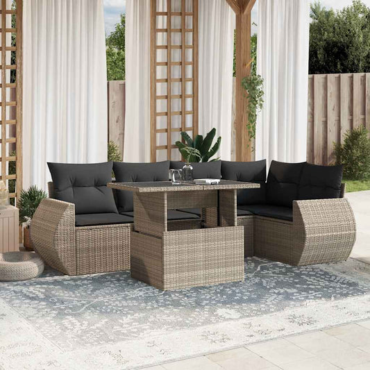 7 részes világosszürke polyrattan kerti ülőgarnitúra párnákkal