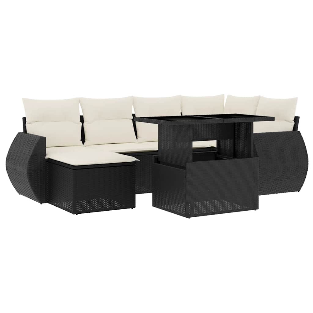 7 részes fekete polyrattan kerti ülőgarnitúra párnával