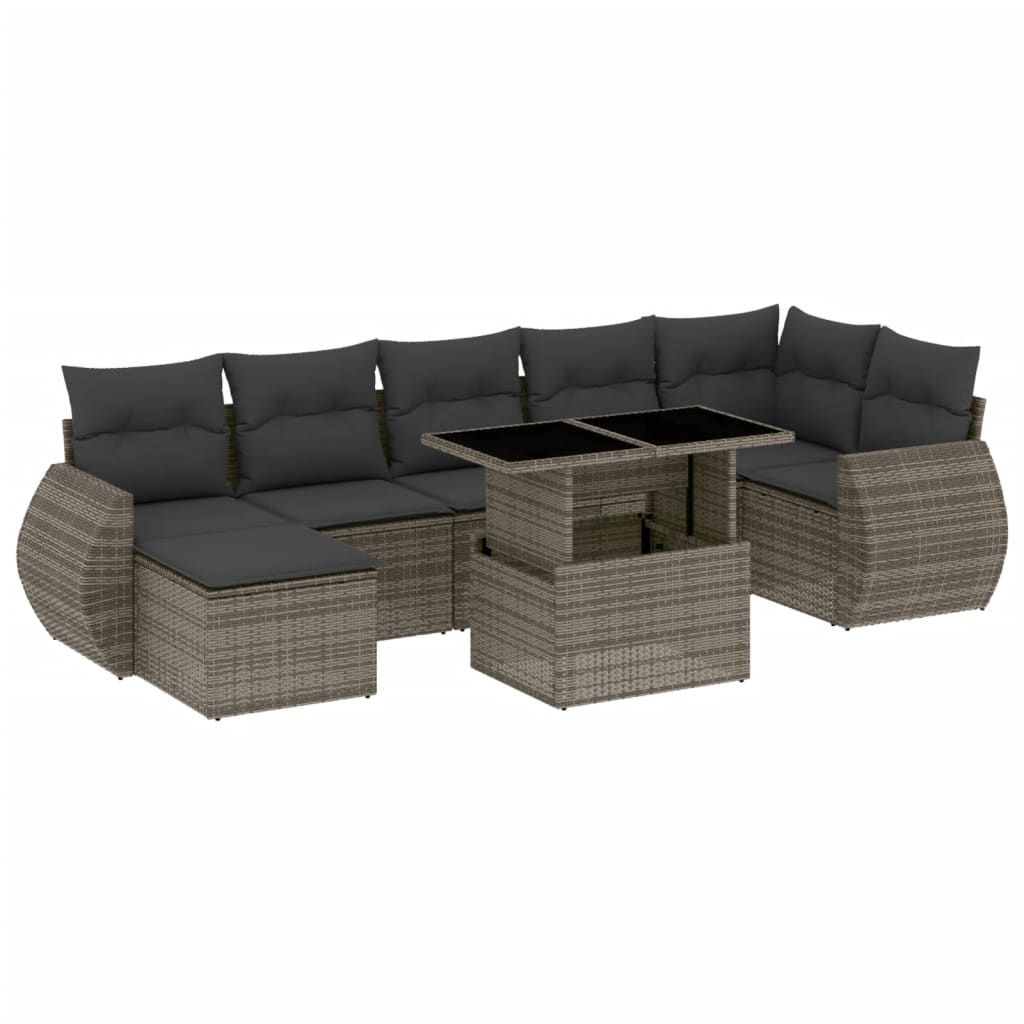 8 részes szürke polyrattan kerti ülőgarnitúra párnákkal