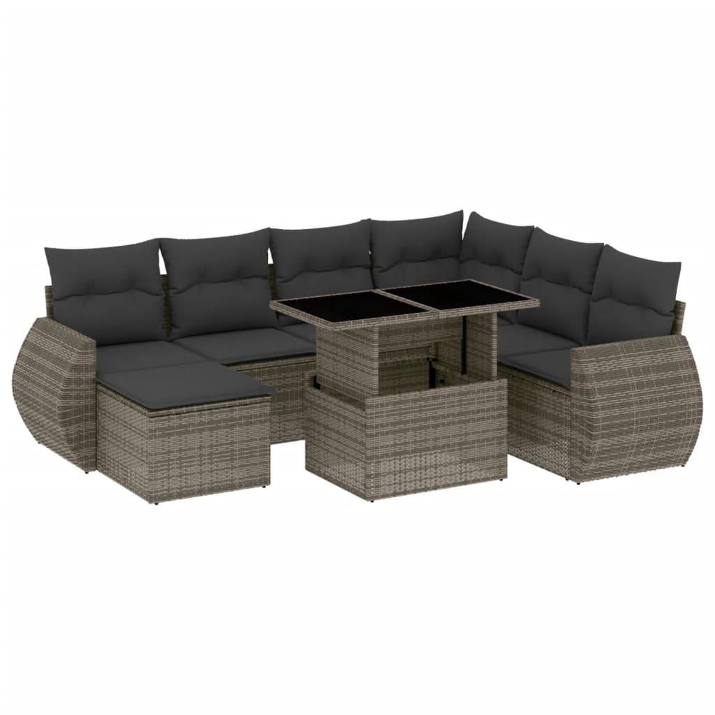 8 részes szürke polyrattan kerti ülőgarnitúra párnákkal