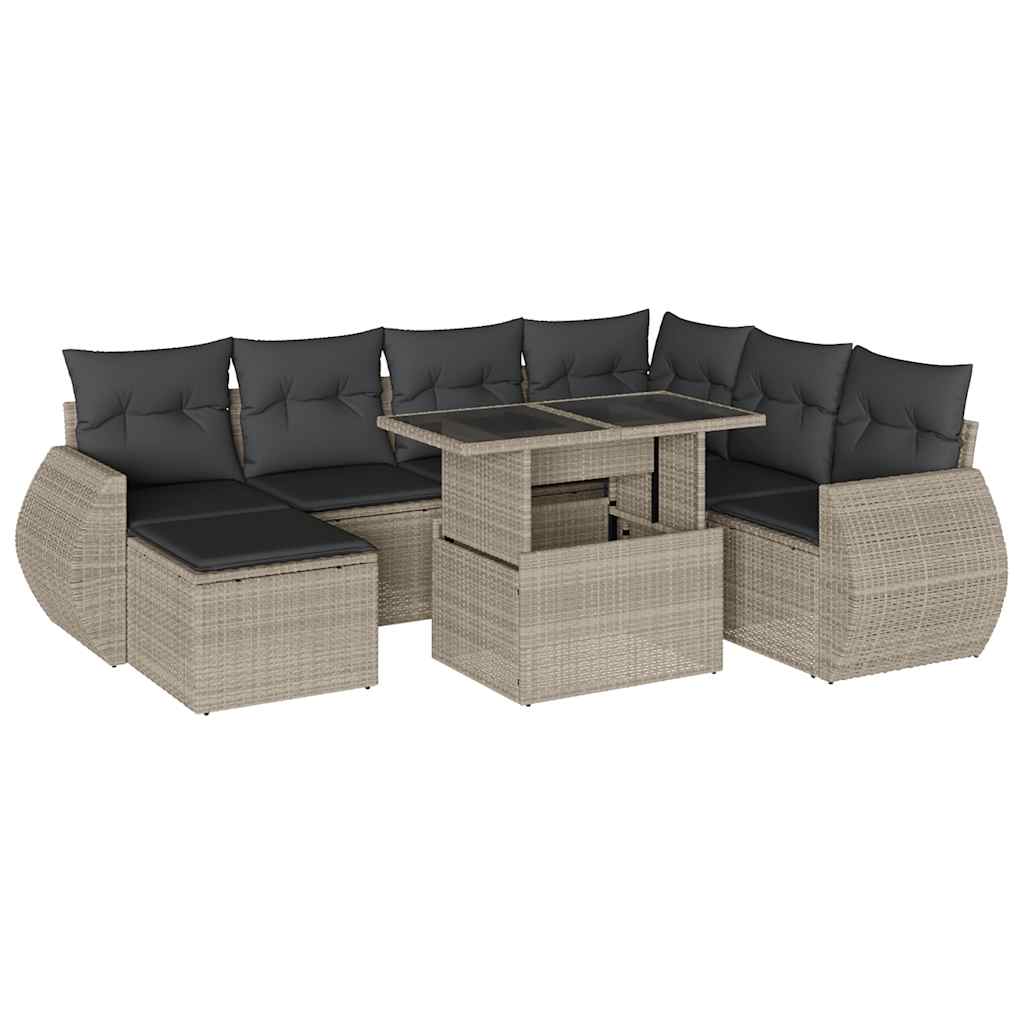8 részes világosszürke polyrattan kerti ülőgarnitúra párnával