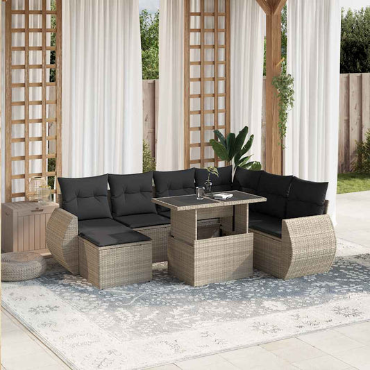 8 részes világosszürke polyrattan kerti ülőgarnitúra párnával