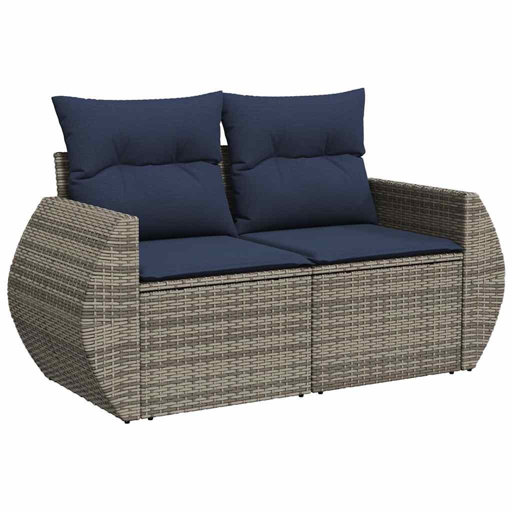 9 db szürke polyrattan kerti kanapégarnitúra párnákkal