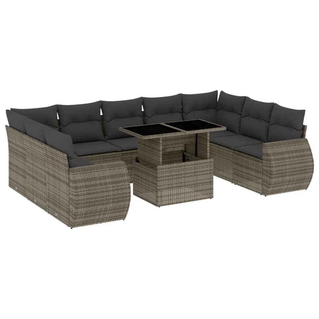 10 részes szürke polyrattan kerti ülőgarnitúra párnákkal